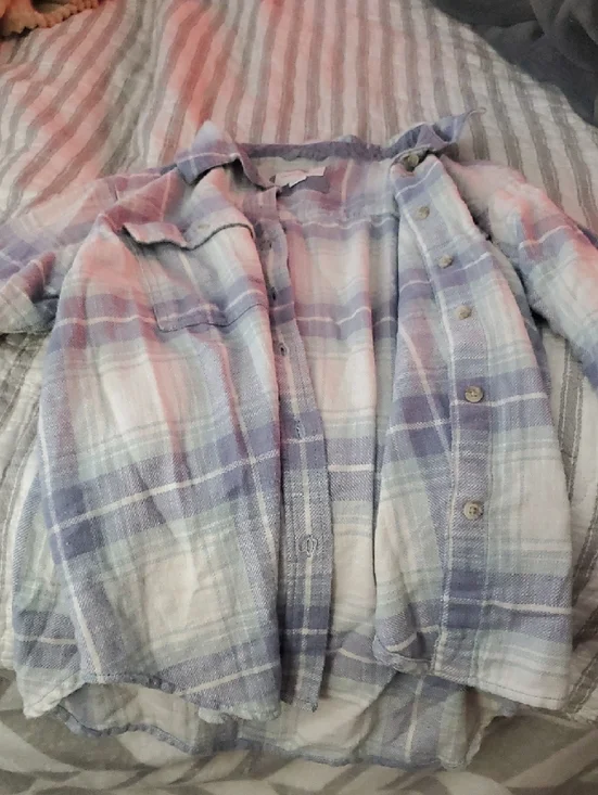American Eagle Light Purple Plaid Button-Up Shirt - Picture 2 of 4